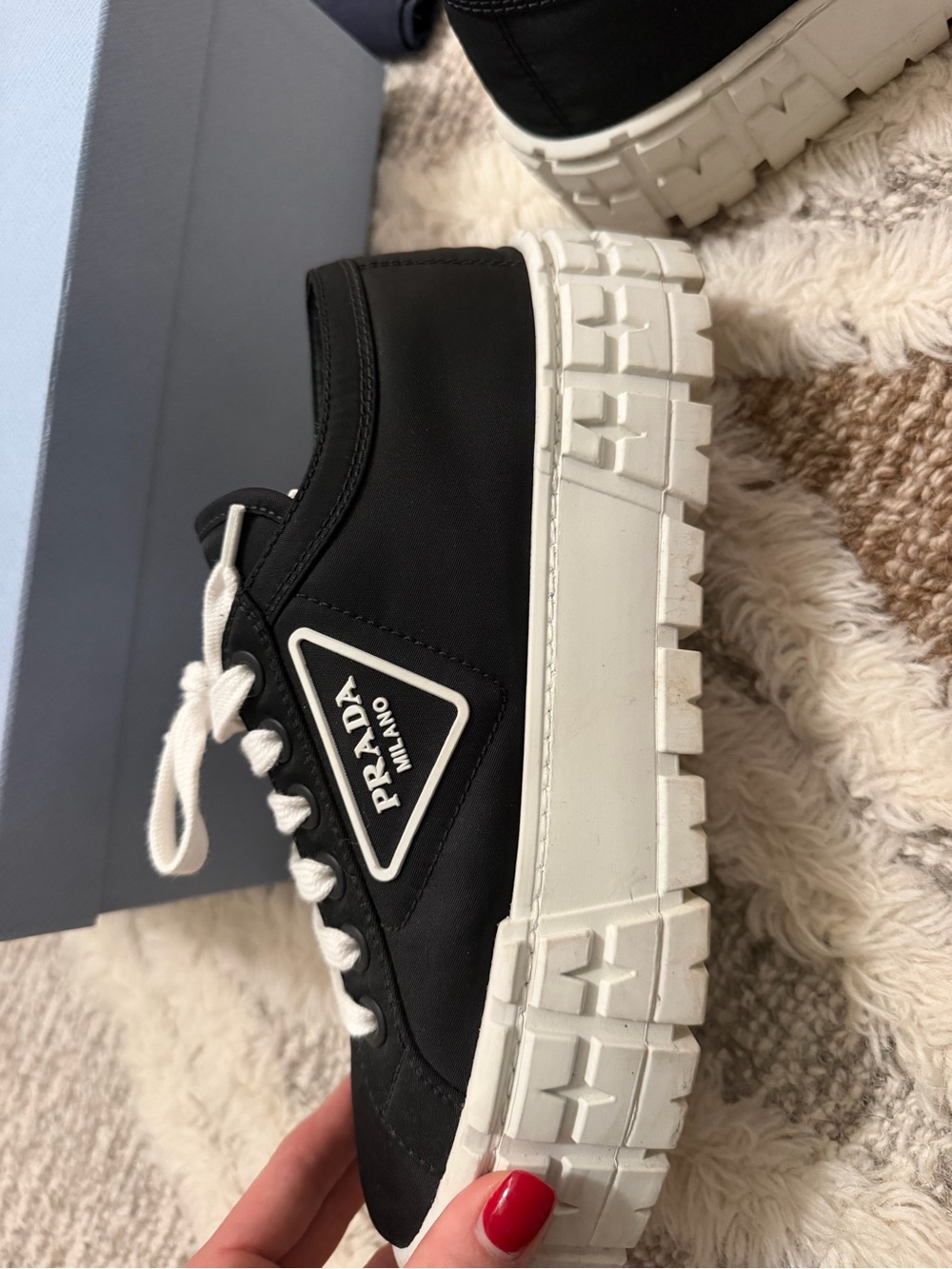 Prada Double Wheel Re-nylon Gabardine Women Sneakers - Black/white - Picture 14 of 16